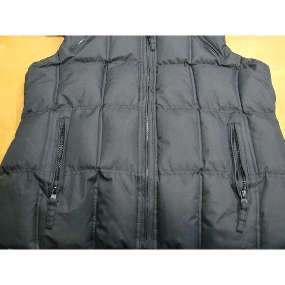 Snow Dolls Full Zip Hooded Puffy Puffer Vest Warm Black Logo Faux Fur Hood Sz L - Picture 6 of 14